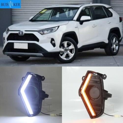 For Toyota RAV4 2019 2020 Yellow Turn Signal Function Waterproof ABS 12V Car DRL LED Daytime Running Light With Fog Lamp Hole