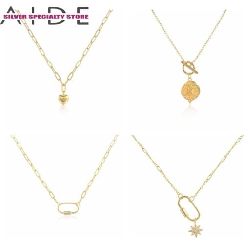 Aide 925 Sterling Silver Necklaces For Women 2021 Trend Clavicle Chain Mothers Gifts Jewelry Necklace Star Pendant Collars CZ