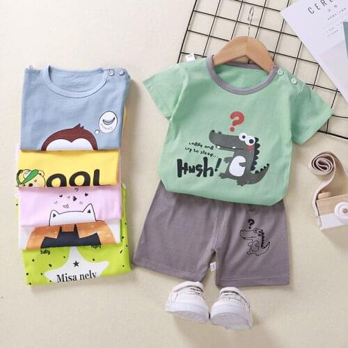 Summer Children 2PCS Suits Baby Boys Pure Cotton Clothing New Designed Cartoon Kids Top and Shorts Set Girls T-shirt and Shorts