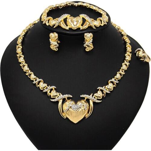 Hotsale Wedding Jewelry Set Necklace XO Heart Gold Color Crystal Nigerian African Beads Jewelry Sets Gifts For Women