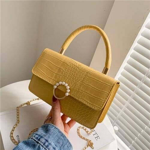 Fashion pearl portable handbags new stone pattern single shoulder messenger bag ins western style chain small square bag tide