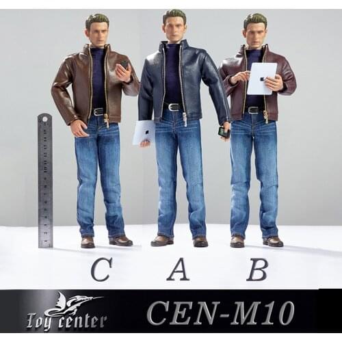 1/6 Male CEN-M10 Leather Jacket Shirt & Jeans & Shoes For 12'' Action Figures Model Body