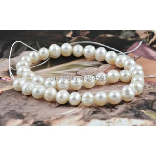 Wholesale Pearl Jewelry, 36 Beads Luster Baroque White Real Pearl Gem Loose Beads One Strand 8-8.5mm 15inches - Free Shipping