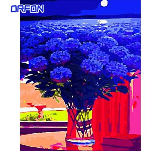 ORFON Blue Flower Sea Abstract Diy Painting By Numbers Handpainted Oil Painting On Canvas Home Decor For Living Room Artwork