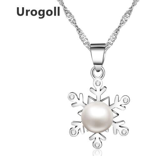 Necklaces 100% Real Pure 925 Sterling Silver Snowflake Pendant Necklace Natural Pearl Necklaces & Pendants Fine Jewelry Gifts