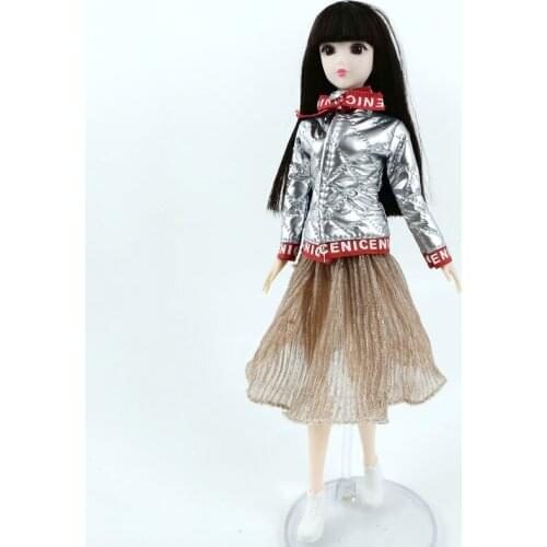Silver Winter Coat Parka & Pleated Skirt Fashion Doll Clothes For Barbie Doll Outfits for 1/6 Doll Accessories Kids Toy