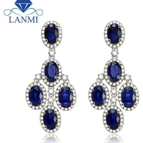 Vintage Oval 4x6mm 14kt White Gold Natural Sapphire Stud Earrings Luxury Gem Fine Jewelry for Wife Loving Gift E152A