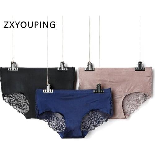 3Pcs/lot Ice Silk Sexy Lace Panties Women Briefs Seamless Panties low-Rise Lingerie Female Underwear Transparent Back Culottes