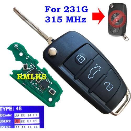Upgraded Flip Remote Car Key Fob 315Mhz ID48 Chip 3 Buttons Car Key for Audi A2 A4 A6 A8 S8 TT Quattro 8Z0 837 231G 8Z0837231G
