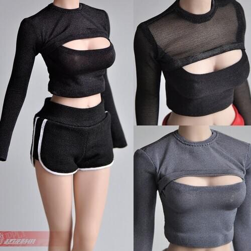 1/6 Female soldier model accessories clothes open chest T-shirt short bottoming top model for 12 inch action figure