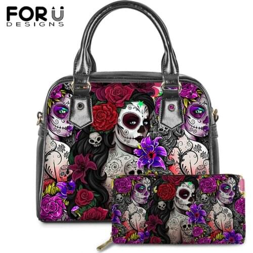 FORUDESIGNS Gothic Shoulder Bags for Women Luxury Ladies Large Leather Handbag And Purse Set Female Casual Clutch Wallet Totes