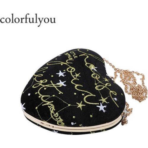 Star Embroidered Handbags For Women Love-shaped Purse clutch bag Ladies Chain Shoulder Messenger Bag Wedding Dinner Mini Bags