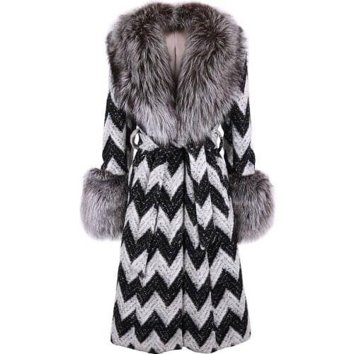 YOLOAgain Autumn Women Long Wool Trench Coat With Fox Fur Collar Ladies Elegant Windbreaker