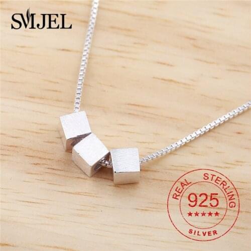 Genuine 925 Sterling Silver Geometric Necklaces for Women Kids Trendy Three Square Pendants Necklaces Sterling silver Jewelry