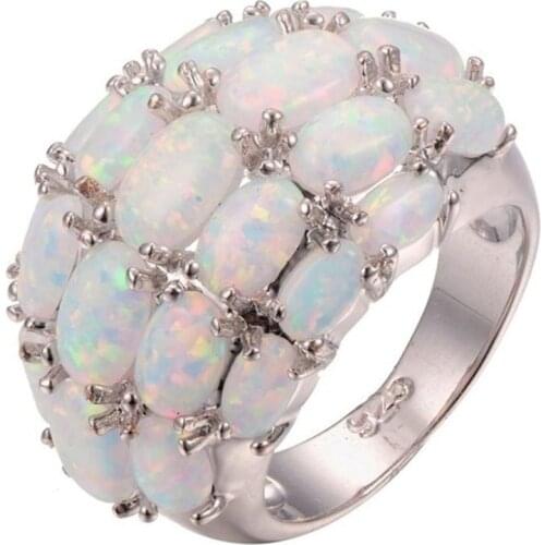 2021 Hot Vintage Trendy Oval Opal Wedding Rings For Women Fashion Statement Female Jewelry Engagement Party Valentine Gifts