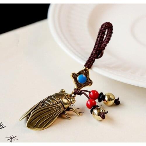 Hand-made golden cicada brass cicada keychain ornaments car pendant gifts