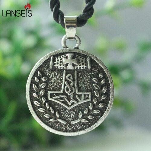 Lanseis 1pcs Small Viking Norse Thors Hammer Circle Pendant Dragonsoul jewelry Mjolnir viking men Necklace