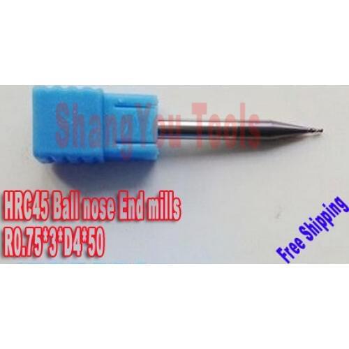 10pcs hrc45 R0.75*3*D4*50 4mm 2 Flutes Milling tools Milling cutter Ball nose End Mills CNC router bits