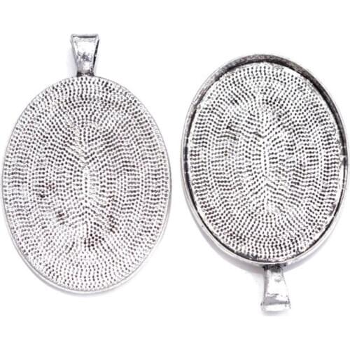 10Pcs Silver Color Cameo Base Tray Bezel Pendant Blank Base For DIY Jewelry Findings Fit 30*40mm Cabochon