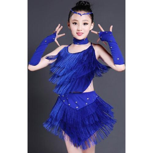 120-170 Cm Kids Latin Dance Practice Tassels Dress For Girls Stage Performance Clothes Samba Dance Competition Dress DWY2848