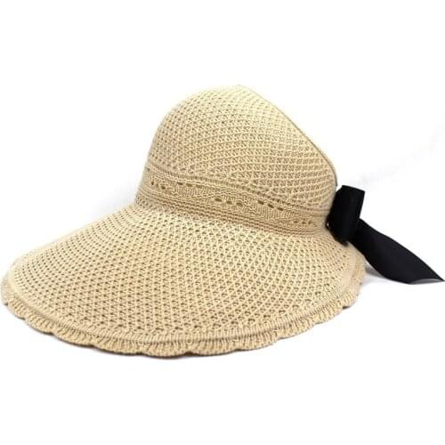 2021 Summer Solid Bowknot Straw Visors Baseball Cap Adjustable Breathable Outdoor Snapback Cap for Girl and Women 104