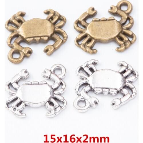 45 pieces of retro metal zinc alloy crab pendant for DIY handmade jewelry necklace making 7303