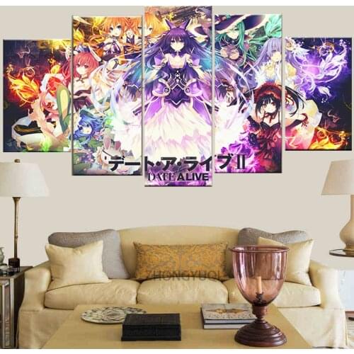 5 Piece DATE A LIVE Japan Popular Animation Poster Paintings on Canvas Fort Cartoon Nite Wall Pictures Decor Canvas Wholesale