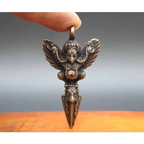 6.5CM Tibet Bronze Garuda Dhwaja Dorje Vajra-pestle Bird Amulet Necklace Pendant