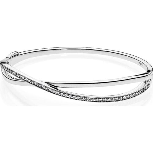 Authentic 925 Sterling Silver Entwined Fashion Bangle Fit Pandora Women Bead Charm Bracelet Gift DIY Jewelry