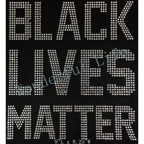 Free shipping hotfix rhinestones heat transfer design image for Black Lives Matter Words for clothing in white crystal