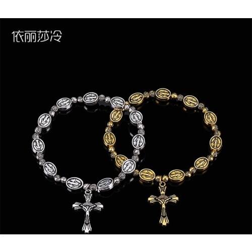 48pcs / Jesus Cross Bracelet Beaded Handmade Jesus Jewelry Rosary Heart Saint Mercy Icon Religious Bead Bracelet