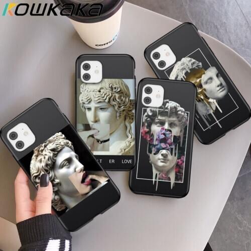 Retro Art Line Sculpture Phone Case For iPhone 11 Pro Max 12 Mini SE 2020 XR X XS Max 6 6s 7 8 Plus Matte Abstract Silicone Capa