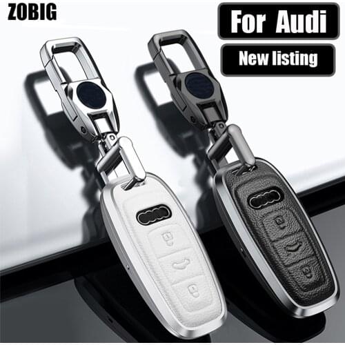 Key Fob Cover for Audi A8 A6 A7 C8 E-Tron 2019 2020 Keyless Remote Key Holder Aluminum alloy Leather Key Protective Case