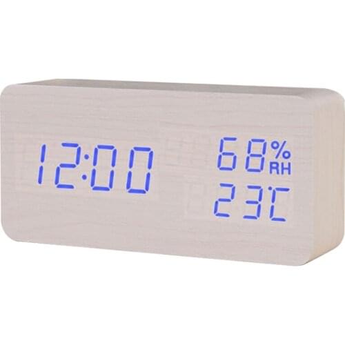 LED Wooden Alarm Clock Small Standing Clock Date Temperature Humidity Display Modern Table Clock Fashion Christmas Gift