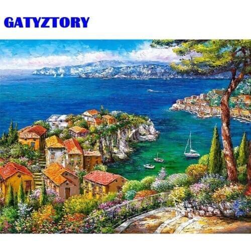GATYZTORY Frame DIY Oil Painting By Numbers For Adults Landscape Paint On Canvas Home Decors 60x75cm Wall Artwork Seaside Gift