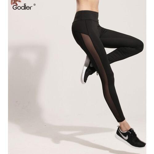 Godier Quick-Drying Net Yarn Pants Black High Waist Elastic Streetwear Fitness Slim Pants Leggings For Women Trousers Jc0049