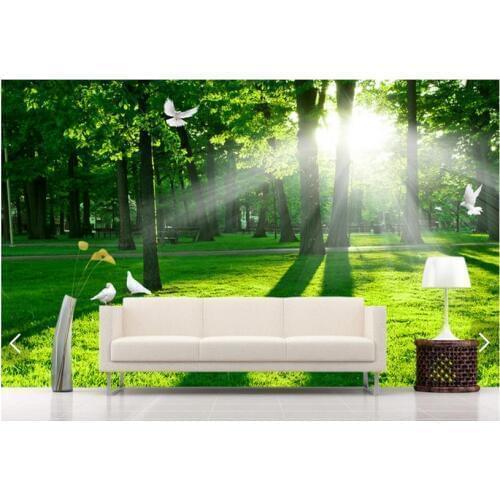 Customized 3d photo wallpaper 3d TV wallpaper murals Sunshine green trees dove sofa setting wall 3d living room wallpaper