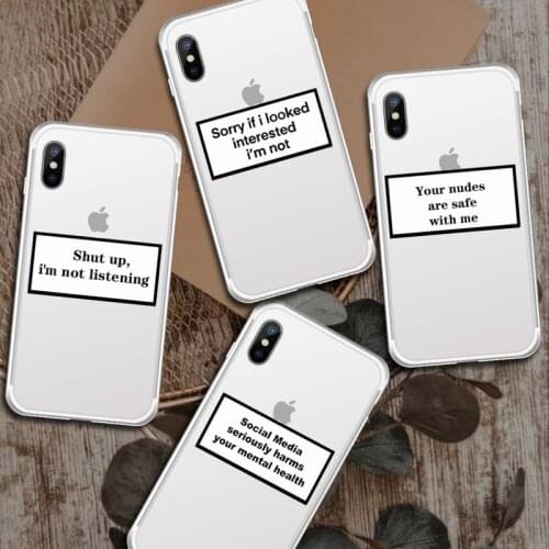 Sorry if i look interested Quotes letter Text design Phone Case Transparent for iPhone 6 7 8 11 12 s mini pro X XS XR MAX Plus