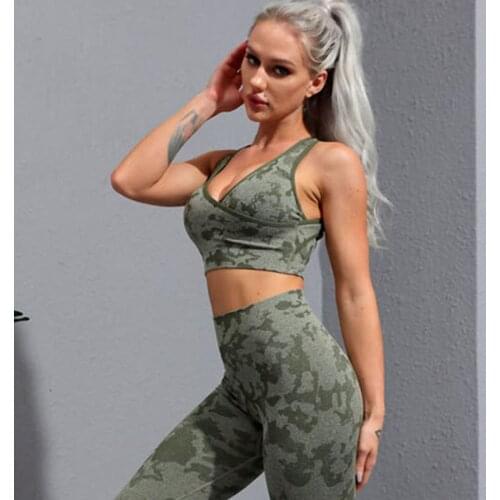 Camo Yoga Suit Workout Clothes for Women Sports Bra and Leggings Set Sports Wear for Women Gym Clothing Seamless Fitness Suit