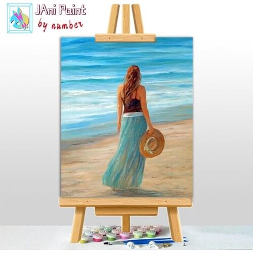 Girl-By-Sea Picture DIY Painting By Numbers Colouring Zero Basis HandPainted Oil Painting Unique Gift Home Decor