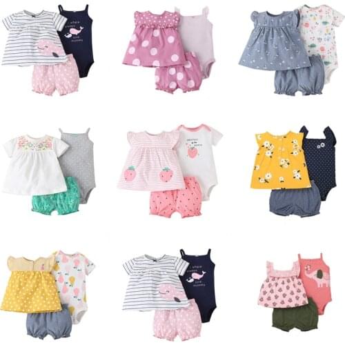 3pcs Clothing Set Newborn Baby Girl Clothes 2021 Summer Cotton Infant Baby Girl Boy Tops+Bodysuit +Short 3PCS Baby Clothing Sets