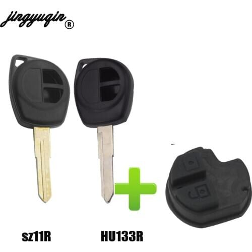 Jingyuqin 2 Buttons Remote Car Key Case FOB Shell Fob Housing For Suzuki grand vitara SWIFT HU133R SZ11R blade Rubber Button Pad