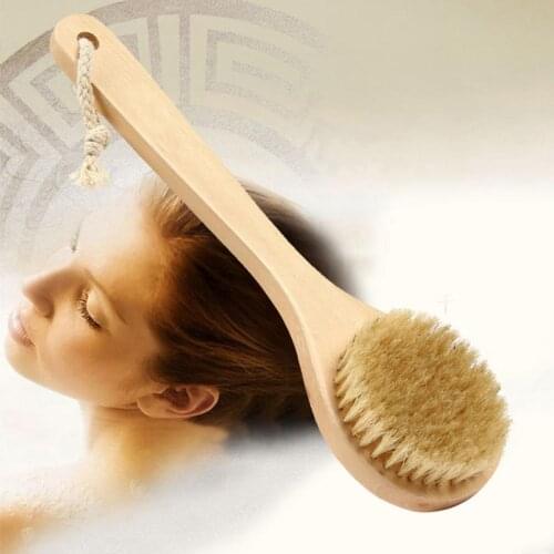 Round Shape Natural Boar Bristle Wooden Brush Middle Long Handle Wooden Detox Wooden Handle Body Brush Skin Brush