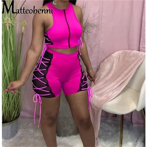 Summer Two Piece Set Sexy Strapless Lace Up Crop Tops Bandage Mini Skirts Suit Women Outfit Party Club Matching Set Tracksuit