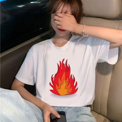 Summer Women T Shirt Power Fire Print Fashion Short Sleeve Funny Oversized T-Shirt Cute Cartoon Ladies Top Tees Female Clothes