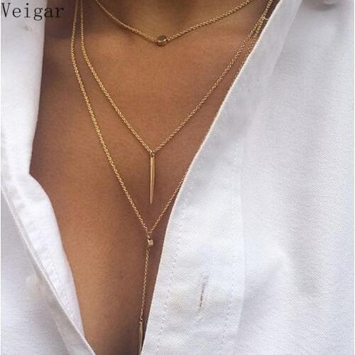 2018 Hot Sale Summer Clavicle Chain Multilayer Necklace Gold/Silver Color Fine Bar Necklaces & Pendants Ras Du Cou