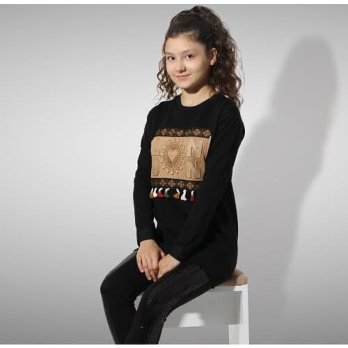LİMOSSE TASSEL DETAILED CHILDREN AND YOUNG GIRL SWEATSHIRT PRINTED EMBOSSED ETHNIC STRIPED LONG SWEAT TURKISH FINANCIAL 9 10 11 12 13 YEARS OLD