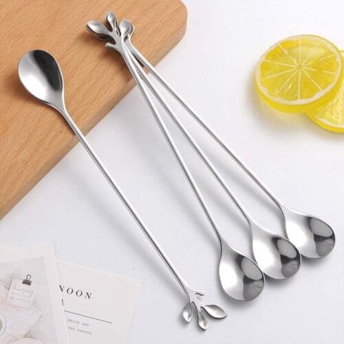 Stainless Steel Leaf Stirring Spoon Food Grade Creative Dessert Coffee Exquisite Oval Spoons Gift Tableware