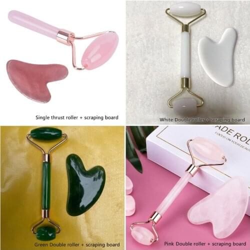 2pcs/set Face Massager Guasha Jade Roller Scraper Facial Skin Care Tools Wrinkle Remover Health Care Drop Shipping