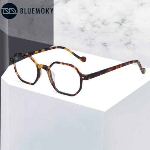 BLUEMOKY Ultralight Hexagon Glasses Frames Men Optical Myopia Eyewear Clear Lens Optical Glasses Acetate Eyeglasses Spectacles